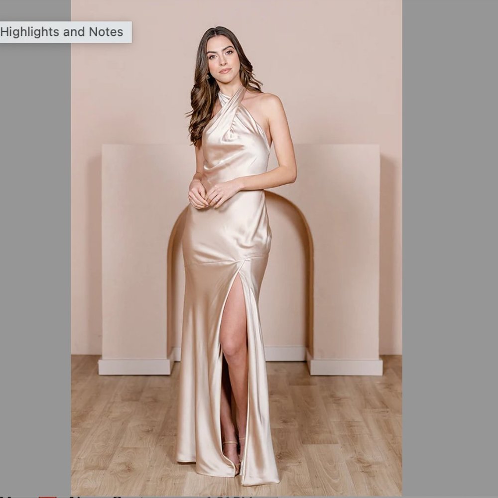 Revelry Athena Satin Dress Gold Champagne (color: 703)